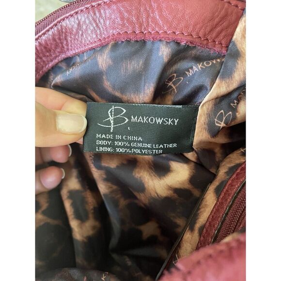 B Makowsky Red Leather Shoulder Bag Tote Hobo Purse Large Satchel Excellent - Picture 8 of 12